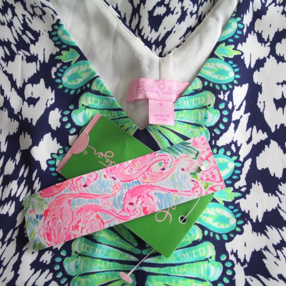 Lilly Pulitzer Florin Sleeveless V-Neck Dress Bright Navy Pineapple Party S NWT - Picture 6 of 6